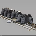Household Supplies With Black Garbage Bags Wooden Boards Metal Strips And Small White Box