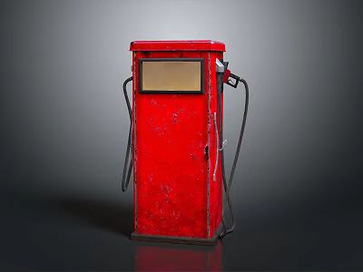 Vintage Red Industrial Fuel Dispenser Equipment With Dual Fuel Nozzles And Worn Surface 3d model
