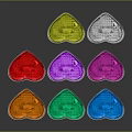 Colorful Heart Shaped Objects with Shiny Surfaces in Multiple Colors Arranged on Dark Background
