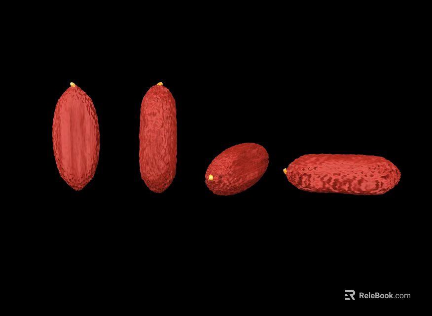 Red Sausages In Different Shapes With Glossy Texture On Black Background 3d model