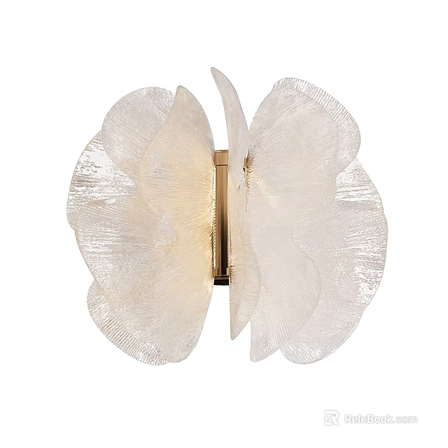 Elegant Petal Shaped Wall Lamp With Transparent White Glass And Golden Metal Frame 3d model 