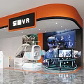 Interactive VR Experience Center With Dinosaur Theme Background VR Helmet And Gaming Equipment 3d model