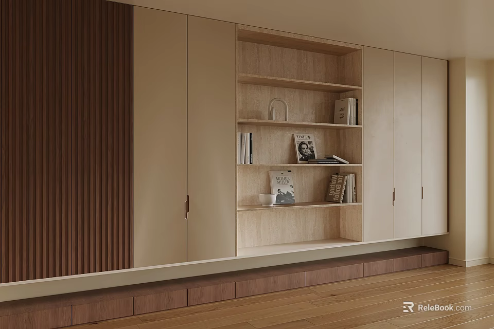Modern Wooden Decorative Cabinet With Open Shelves And Books In Home Interior 3d model 