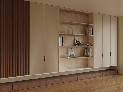 Modern Wooden Decorative Cabinet With Open Shelves And Books In Home Interior 3d model