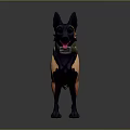 Standing Black And Orange Dog With Green Collar In Cartoon 3D Model Style