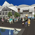Traditional Commercial Street with Classic Architecture Plaza Pedestrian Walkways and Retail Shops