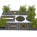 Various Shaped Tree Pits With Green Trees And Stone Borders For Landscaping 3d model