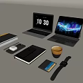Modern Laptop and Tablet Workspace With Headphones Mouse Smartphone and Coffee Cup