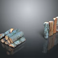 Natural Wood Stone Logs Stacked And Standing With Rustic Texture 3d model