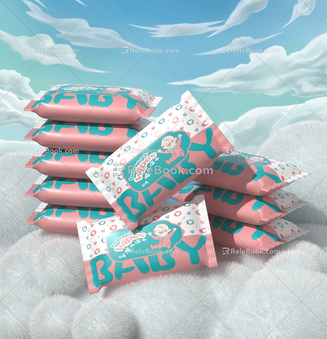 Modern Wipes Portable Wipes Small Bag Wipes Soft Cotton Sky 3d model