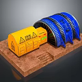 Yellow Danger Warning Box With Blue Industrial Drum Machinery Equipment