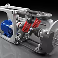 Mechanical Assembly With Metal Frame Blue Motor Red Springs And Black Components