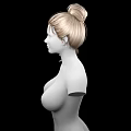 Game Film Character 3D Model with Blonde Curly High Ponytail White Torso and Black Background