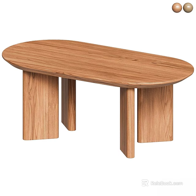 Modern Oval Wooden Dining Table With Oak Wood Top And Solid Legs 3d model 