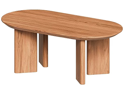 Modern Oval Wooden Dining Table With Oak Wood Top And Solid Legs 3d model