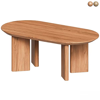 Modern Oval Wooden Dining Table With Oak Wood Top And Solid Legs 3d model