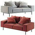 Gray And Red Two Seater Sofa With Modern Design And Decorative Pillows 3d model