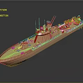 Detailed Warship Model on Reflective Surface with Copper Colored Hull and Deck 3d model