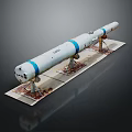 Military Weapon Missile Model With White Body Blue Stripes On Display Stand