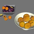 Fresh Ripe Plums and Apricots in White Bowls with Sliced Fruits