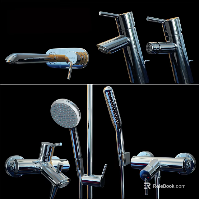 Modern Chrome Shower Faucet Set With Handheld Sprayer Fixed Head And Metal Handles 3d model 