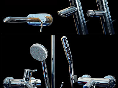 Modern Chrome Shower Faucet Set With Handheld Sprayer Fixed Head And Metal Handles 3d model