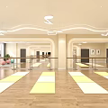 Bright Spacious Fitness Studio Featuring Yoga Mats Barre TV Exercise Balls And Wooden Floors