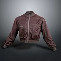 Burgundy Cropped Jacket With Zipper Pockets And Embroidery Details For Casual Style