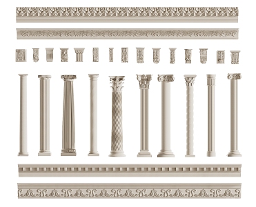 European Roman Column Classical Carved 3d model