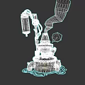 Mechanical Game Movie Character With Black Smoke And Water Ripples At Base