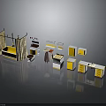 Modern Bedroom Interior With Yellow And White Furniture Bed Wardrobe Desk And Storage Units