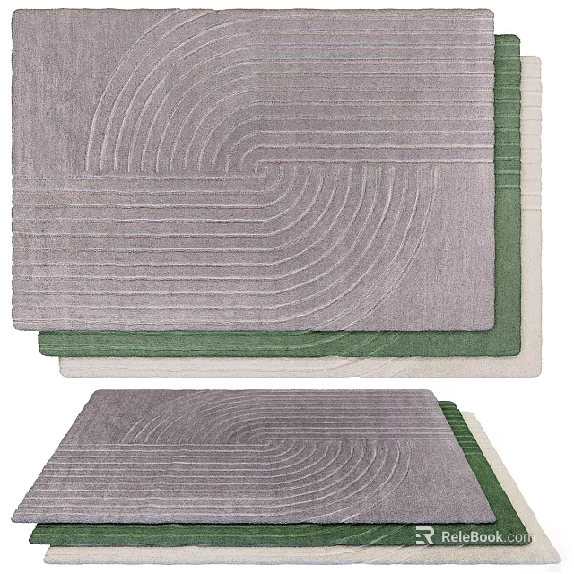Modern Square Area Rug Featuring Gray And Green Wavy Lines Soft Texture Design 3d model 