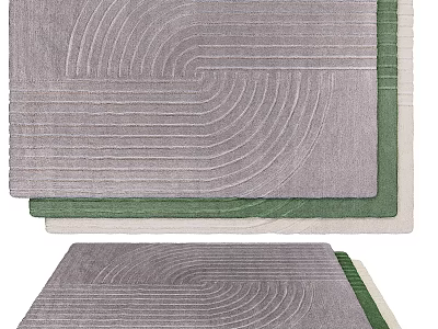 Modern Square Area Rug Featuring Gray And Green Wavy Lines Soft Texture Design 3d model