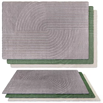 Modern Square Area Rug Featuring Gray And Green Wavy Lines Soft Texture Design 3d model