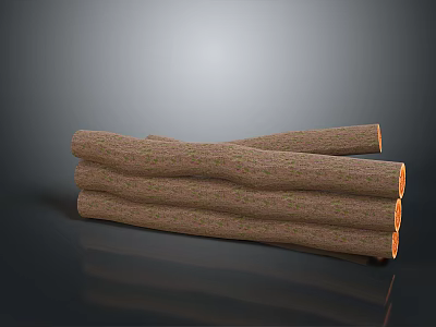Pile Of Natural Wooden And Stone Timber Logs With Rough Surface Texture For Decoration 3d model