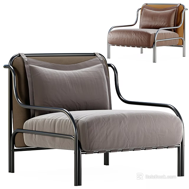 Modern Leisure Chair With Black Metal Armrest And Grey Comfortable Upholstery 3d model 
