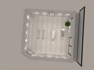 Modern Clothing Store Interior With Clothing Racks Fitting Rooms And Potted Plant 3d model