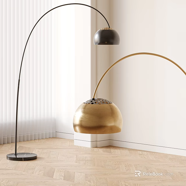 Chic Arc Floor Lamps In Modern Home Interior Space 3d model 