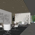 Modern Lounge Area Interior With Comfortable Chairs Sketch Wall And Green Plants