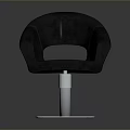 Black Leather Upholstered Chair With Curved Armrests Circular Cutout And Silver Metal Base