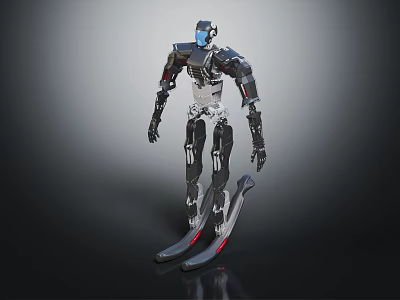 Modern Humanoid Robot Design With Sleek Metallic Body Blue Accents And Standing Stance 3d model