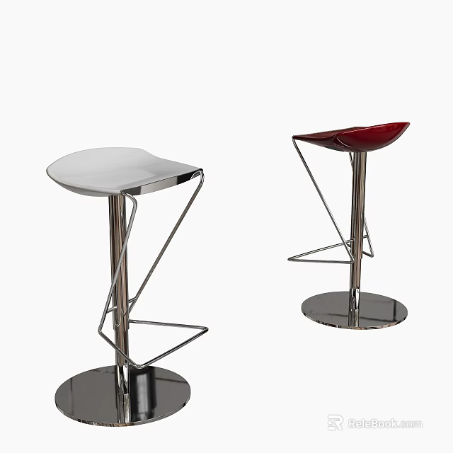 Modern Bar Stools With White Red Seats Metallic Frames Curved Design Round Bases 3d model