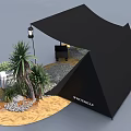Black Whistler Shells Tent With Plants Lantern Grill And Gravel Wooden Floor