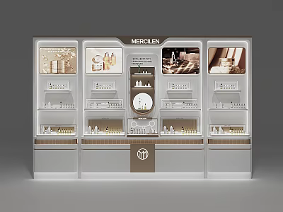 Modern MERCLEN Display Shelving Unit With Layered Compartments And Cosmetic Products 3d model