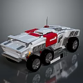 Futuristic Functional Vehicle With White And Red Exterior And Multi Wheel Structure