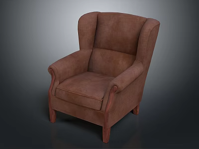 Brown Leather High Back Armchair With Classic Design And Wooden Legs For Living Room 3d model