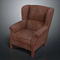 Brown Leather High Back Armchair With Classic Design And Wooden Legs For Living Room