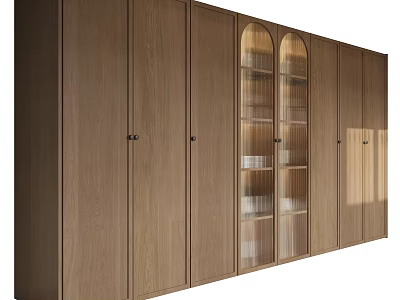 Modern Wooden Wine Cabinet With Glass Doors And Shelves In Home Interior Design 3d model