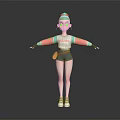 Cartoon Girl With Turquoise Hair White BABY Top Pink Blue Sleeves Black Shorts White Sneakers