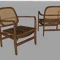 Classic Wooden Lounge Chairs With Rattan Backrest Armrest And Elegant Design